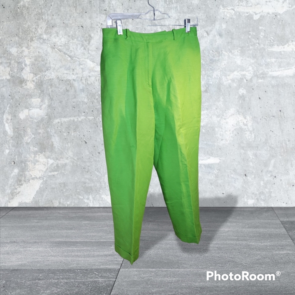 Womans Davis N Linen Rayon lined Grass Green Pants Cuffed Size10
